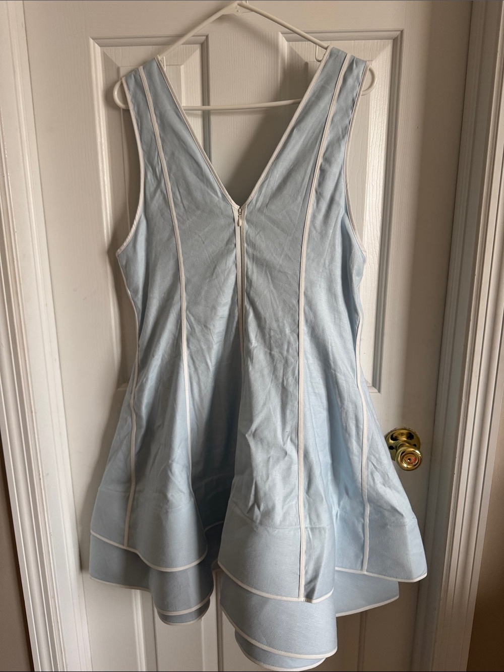Maeve Linen Blend Sleeveless V-Neck Layered- Hem Mini Dress - Picture 7 of 7